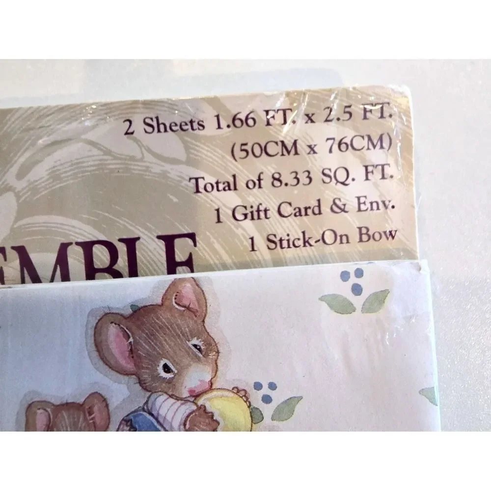 VTG 90s CR Gibson Cara Marks Mouse‎ Family Gift Wrap Flomo Bear Bag Deadstock